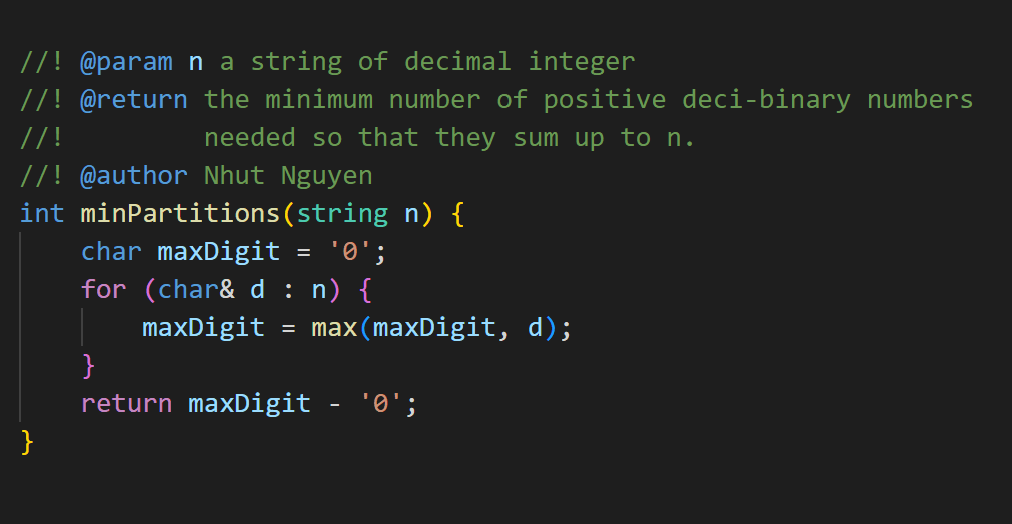 1689. Partitioning Into Minimum Number Of Deci-Binary Numbers
